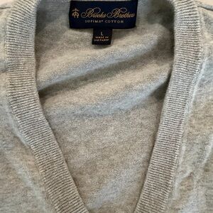 Brooks Brothers Gray Supima Cotton V-Neck Sweater